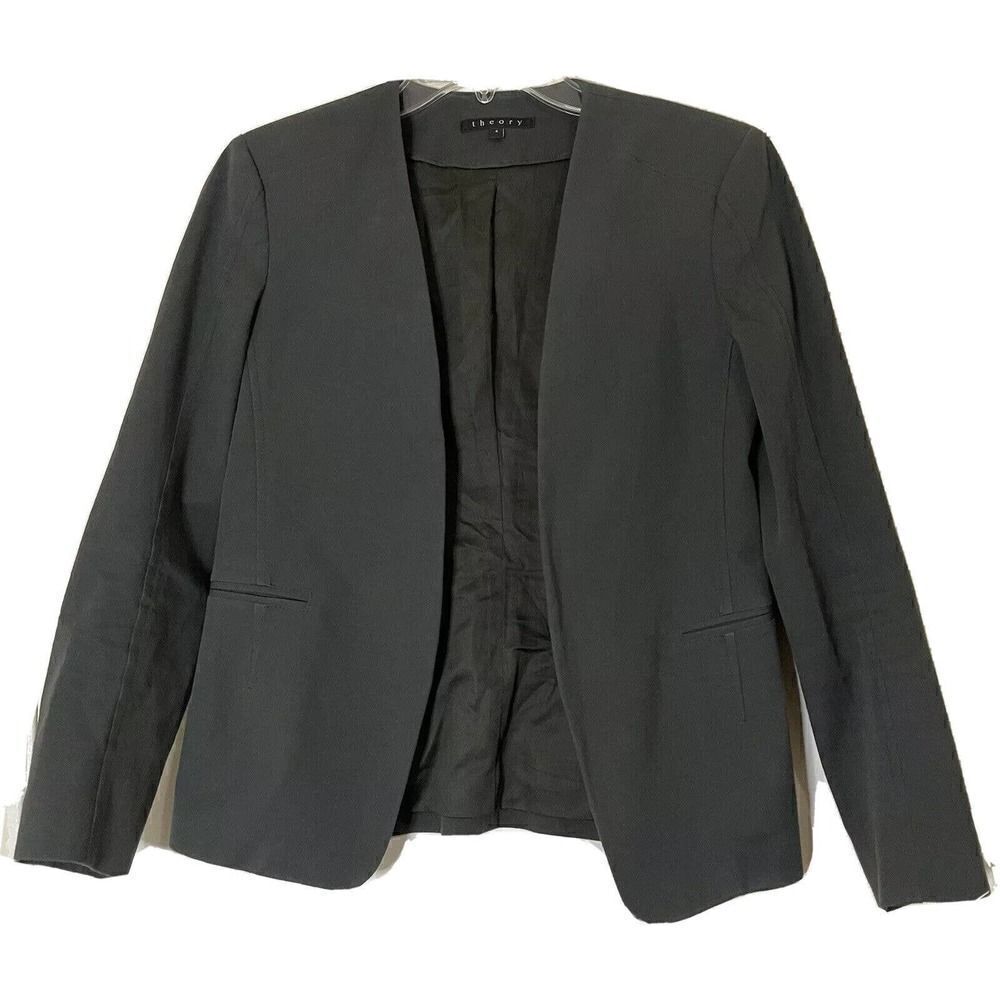 THEORY Gray cotton collarless blazer career lightweight jacket size US 4